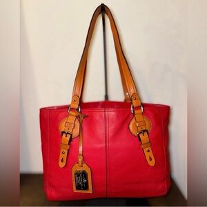Ralph Lauren Red Tote/Shoulder Bag with Tan Straps